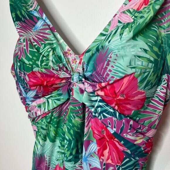 Swimsuits For All Women's Twist Front V-Neck Swimdress Hawaiian Floral Size 10 - Picture 5 of 16